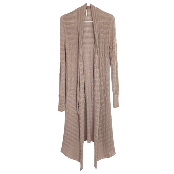 Free People Forget Me Not Long Duster Cardigan Sweater Striped Blush Pink Medium - Picture 12 of 12